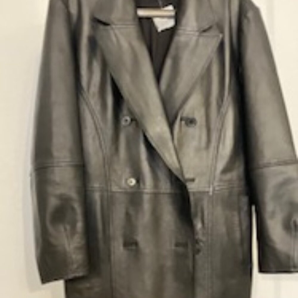 SOMETHING NAVY Double Breasted GENUINE Leather Coat BLACK ,Medium